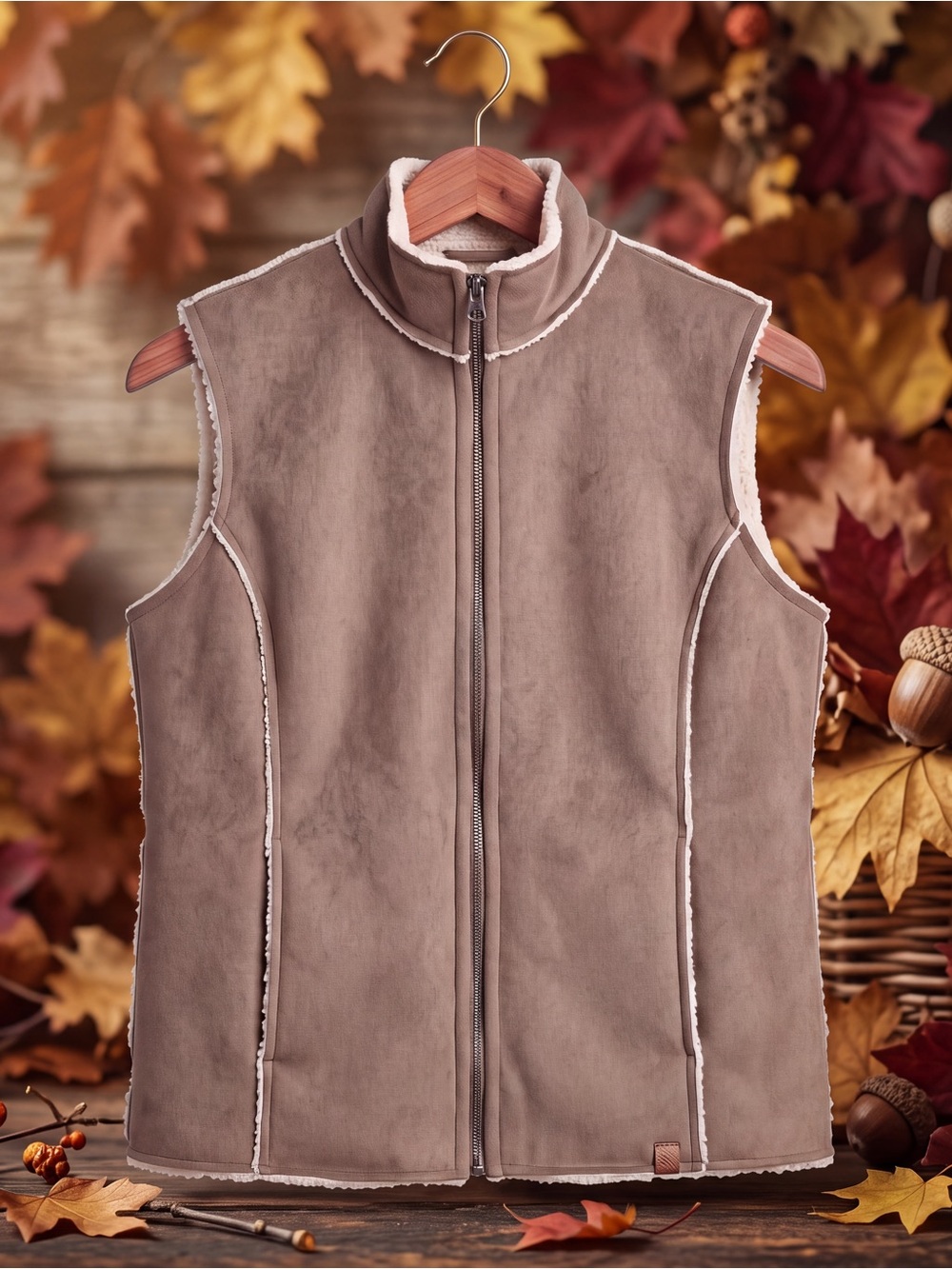 True Grit Taupe Sherpa-Lined Vest Made in the USA